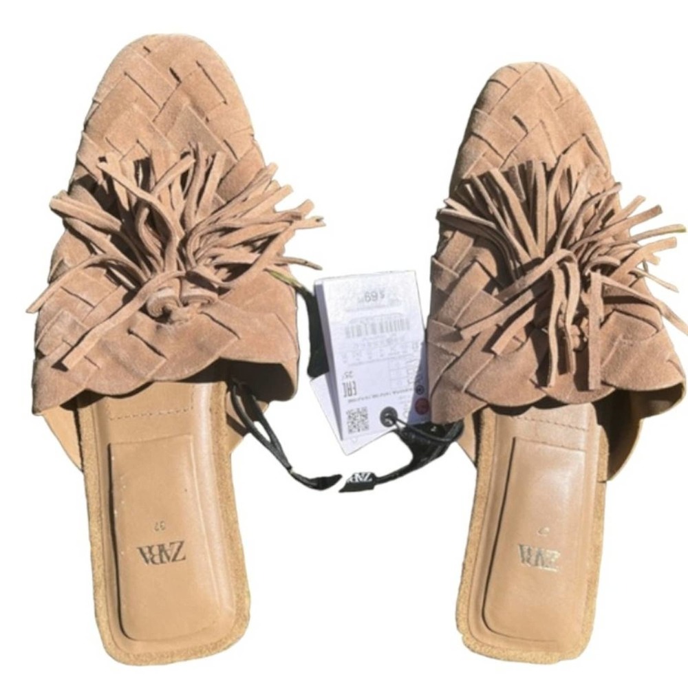 Zara - Suede Braided Mule Slides with Tassels